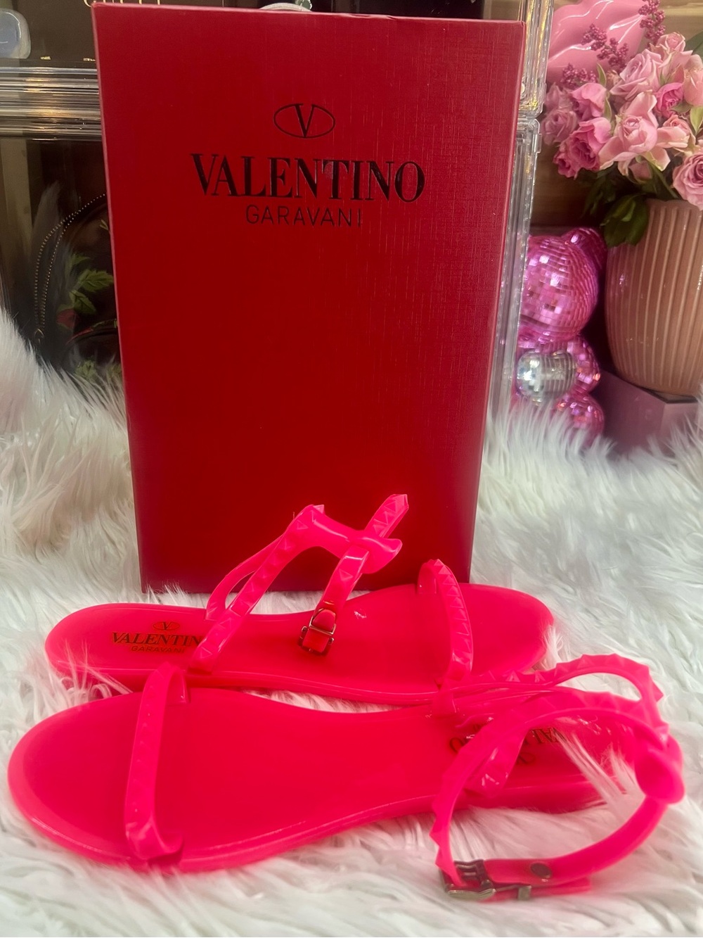 Valentino Neon Pink Jelly Strap Sandals